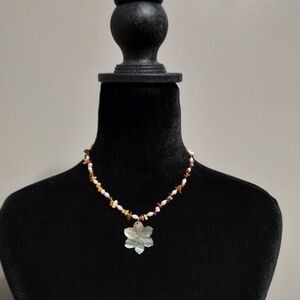 & Other Stories Gold and Cream Floral Necklace